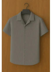 mavisima erkek giyimi Men's Gray Button down Short Sleeve Summer Shirt - Relaxed Fit, Stylish Design