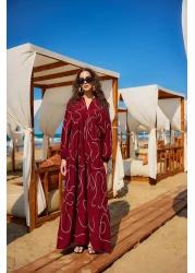 LOCCO Women's Gold Stitching Detailed Dress Burgundy