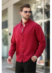Madmext Burgundy Blue Long Sleeve Oversize Men's Shirt 6735