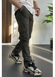 Edwox Green Men's Cargo Pants with Pockets, Regular Fit Edw232