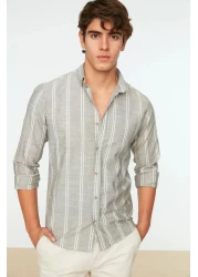  Collection Khaki Pinstripe Slim Fit Shirt - Button Collar TMNSS20GO0092