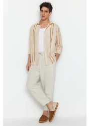  Collection Premium Camel Stripe Linen Shirt - Regular Fit Tmnss23Go00056