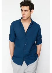  Collection Indigo Slim Fit Epaulettes Shirt - Long Sleeve, 100% Cotton, Tmnss20Go0189