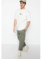  Collection Ecru Oversize/Wide Cut Short Sleeve Printed 100% Cotton T-Shirt Tmnss23Ts00261