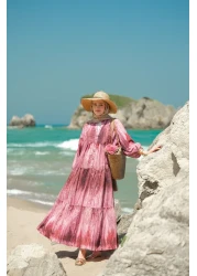 LOCCO Women's Wooden Patterned Dress Fuchsia