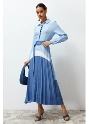  Modest Blue Color Blocked Woven Shirt Dress TCTSS24EB00119