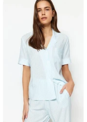  Collection Blue Striped Viscose Shirt-Pants Woven Pajamas Set THMSS21PT0159