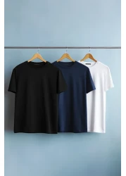  Collection Navy-Black-White Slim/Narrow Crew Neck Basic 100% Cotton 3 Pack T-Shirts Tmnss19Bo0007