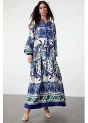  Modest Viscose Woven - Blue Floral Patterned Dress TCTSS24EB00221