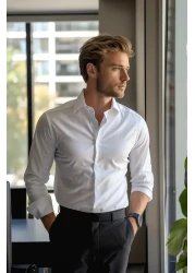  Collection White Slim Fit Easy Ironable Smart Men's Shirt Tmnaw24Go00096