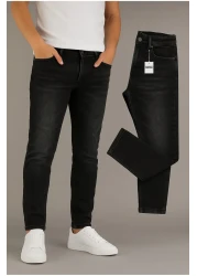 DOPPİO'N DENİM بنطال جينز رجالي ذو قصة ضيقة وواسعة من الأسفل باللون الأسود