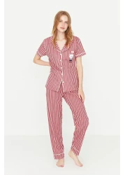  Collection Animal Print Pink Striped Knitted Pajamas Set - Shirt and Pants THMSS21PT0878