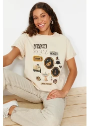  Collection Premium Stone 100% Cotton Printed Oversize/Wide Fit Crew Neck Knitted T-Shirt TWOSS23TS00282