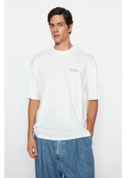  Collection تي شيرت قطني إكرو كبير الحجم - طباعة نصية بسيطة TMNSS23TS00084