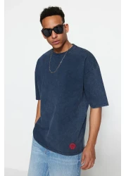  Collection Indigo Oversize T-Shirt 100% Cotton Faded Effect Premiumtmnss23Ts00153