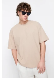  Collection Camel Color Oversize Crew Neck Short Sleeve T-shirt - TMNSS22TS00049