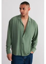  Collection Apaş Collar Khaki Oversize Summer Linen Shirt - TMNSS23GO00053