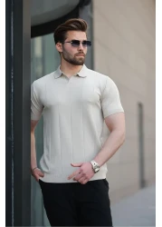 Madmext Beige Polo Neck Knitwear Men's T-Shirt E7417