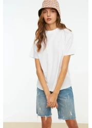  Collection White 100% Cotton Basic Regular/Normal Fit Stand Collar Knitted T-Shirt Twoaw20Ts0096