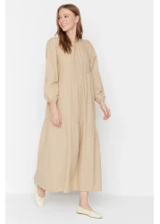  Modest Mink Gathering Detailed Cotton Wide Fit Woven Dress TCTSS21EL3470