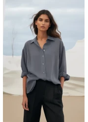  Collection Anthracite Loose Fit Cotton Woven Shirt TWOAW20GO0107