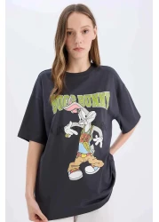 Defacto Coool Looney Tunes Oversize Wide Fit Crew Neck Short Sleeve T-Shirt D9129Ax25Sm