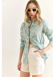 Olalook Women's Green Geometric Scallop Detailed Shirt Gml-19001324