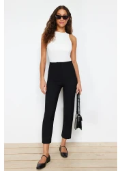  Collection Black Cigarette Mold Collet High Waist Ankle Length Woven Fabric Pants Twoss20Pl0515