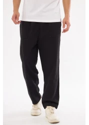 NASIFOĞLU GİYİM بنطلون كتان أسود - مقاس فضفاض مريح، 100% قطن، يحافظ على البرودة، بنطلون رجالي بخصر مطاطي