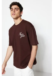  Collection تي شيرت قطني مطبوع كبير الحجم باللون البني - TMNSS20TS1099