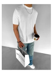 ablukaonline Flexible Crew Neck Knitwear Men's T-Shirt - Regular Fit, Ecru