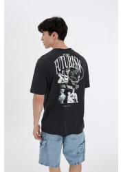 Defacto طاقم الرقبة الظهر المطبوعة العادية تي شيرت C5649AX24HS