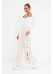  Collection Wide Leg and Buttons Side Woven Fabric Pants - Twoss20Pl0398