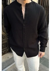 Livio Ferri Tokma Men's Summer Cotton Shirt with Stand Collar and Buttoned Comfortable Fit