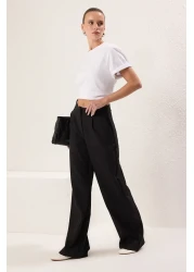 Collection Wide Leg Pleated Black Fabric Trousers - Twoss21Pl0189