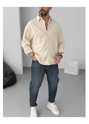 BYBASICMAN Beige Flame Long Sleeve Shirt Yp-5001