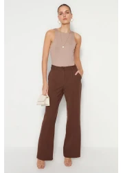  Collection High Waist Wide Leg Dark Brown Pleated Pants - Twoaw21Pl0076