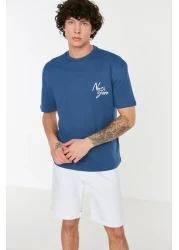  Collection Indigo Crew Neck Printed Wide Cut Cotton T-Shirt - Tmnss20Ts1099