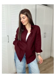 BYMEER Claret Red Flared 100% Cotton Linen Shirt