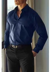  Collection Navy Blue Slim Fit Easy Ironable Smart Men's Shirt Tmnaw24Go00096