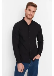  Collection Black Slim Fit Epaulettes Shirt - Long Sleeve, 100% Cotton, TMNSS20GO0189