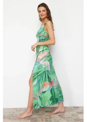  Collection Green Tropical Print Maxi Woven Beach Dress Tbess24El00098