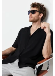  Collection Summer Oversize Linen Look Short Sleeve Shirt - Black TMNSS24GO00019