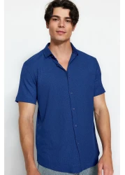  Collection Summer Textured Navy Blue Wrap Shirt - Short Sleeve, Regular Fit Tmnss23Go00055