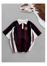 ozcelf Unisex Oversize T-Shirt Barça Polo Neck Embroidered