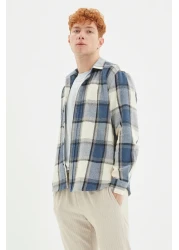  Collection Winter Lumberjack Navy Blue Checked Shirt - Regular Fit TMNAW21GO0730