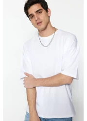  Collection White Oversize Cotton Short Sleeve Basic T-Shirt