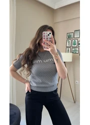 Aygül Moda Pearl Detailed Diamond Patterned T-Shirt