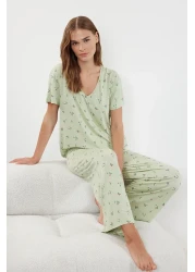  Collection Colorful Flower Patterned Mint Knitted Pajamas Set - THMSS24PT00231