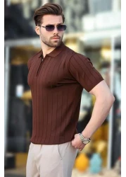 ribana Polo Neck Striped Zippered Men's T-Shirt